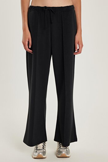 Tudors Women's Modal Fabric Slim Fit Slim Fit Elastic Waist Lace-Up Black Trousers