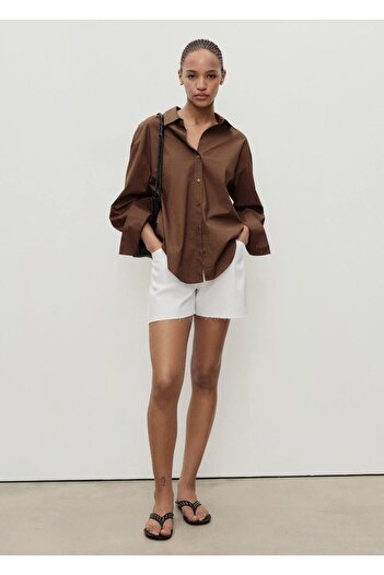 MANGO Woman Tasseled Low Waist Denim Shorts with Pin Detail