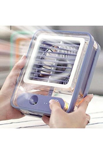 Denx Transparent Air Conditioning Fan, Mini Portable Air Cooler Fan with Mist & LED Light, Rechargea
