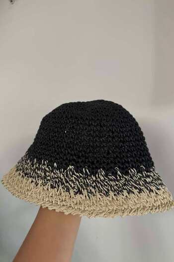 keisy Hand Knitted Straw Premium Black Bucket Hat