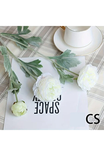 Yapay Çiçek Deposu Yapay Çiçek 3lü Şakayık Ranunculus Dalı 50 cm Beyaz