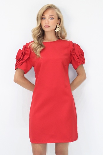 Trend Alaçatı Stili Women's Red Crew Neck Sleeves Ruffle Detail Hidden Zipper Mini Dress Alc-X14233