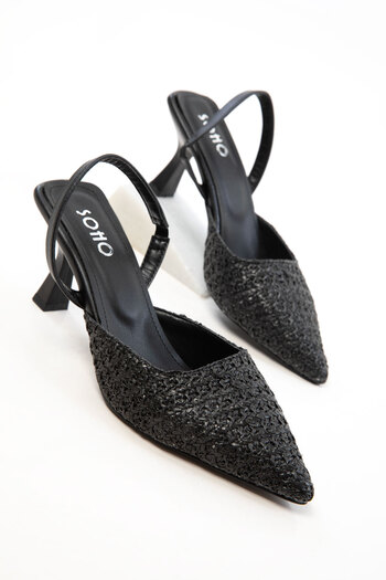 SOHO Black Straw Women's Classic Heeled Shoes 20616