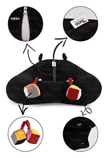 TOKKO Black Non-Tipping Baby Seat - Baby Sitting Cushion with Toy - Large Baby Seat