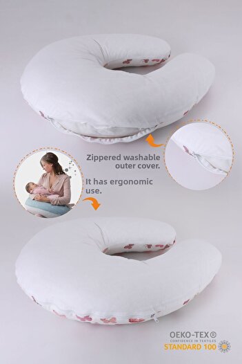 Umaybebek Breastfeeding Pillow Cushion, Cotton Fabric - Filled Pillow 60x60 Cm