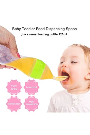 safestore Green Baby Feeding Bottle - with Spoon and Squeeze, Supplementary Food Spoon Without Bpa