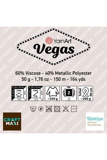 Yarnart فيغاس - خيط محبوك يدوي لامع فضي-41