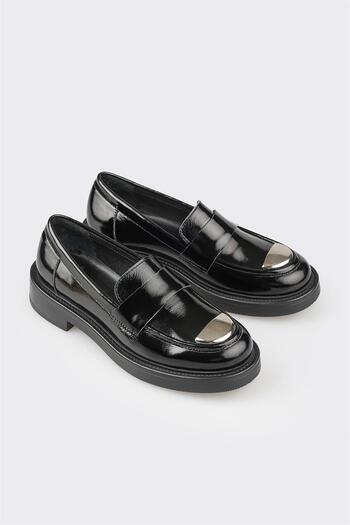 Elle Shoes Черни кожени дамски мокасини