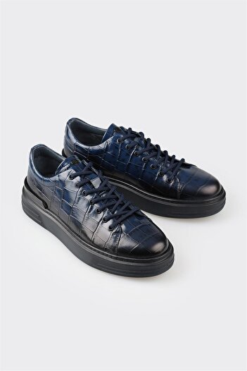 Elle Shoes Navy Blue Leather Men's Sports Shoes