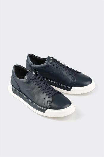 Elle Shoes Navy Blue Leather Men's Casual Shoes
