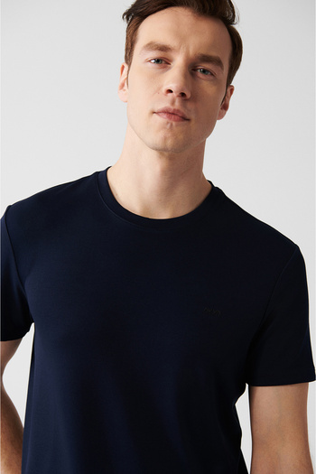Avva Men's Navy Blue Iron-Free Soft Button T-Shirt A31Y1000