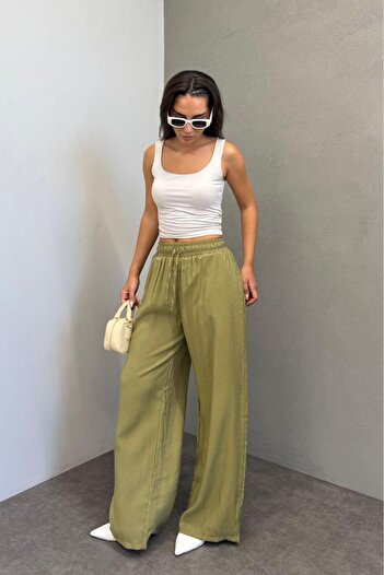 Madmext Women's Wide Leg Green Trousers - MG1982