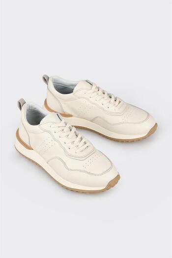 Elle Shoes Ecru Leather Men's Sneakers
