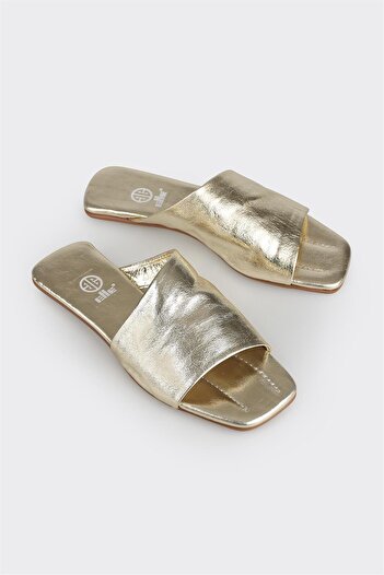 Elle Shoes Gold Leather Women's Slippers