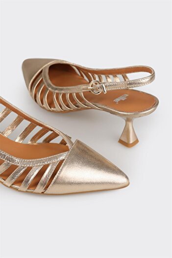 Elle Shoes Gold Deri Kadın Topuklu Ayakkabı