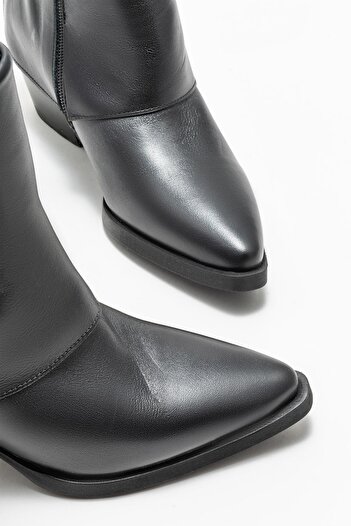Elle Shoes Siyah Deri Kadın Western Bot