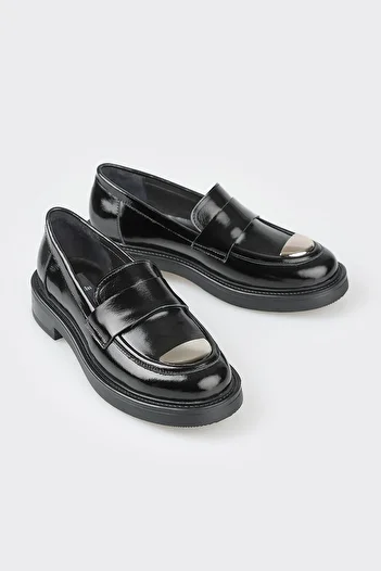 Elle Shoes Черни кожени дамски мокасини