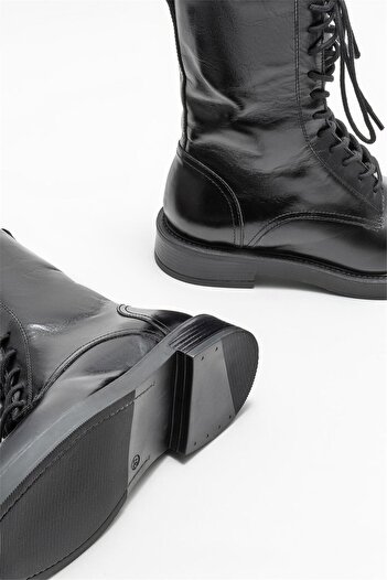 Elle Shoes Siyah Deri Kadın Düz Bot