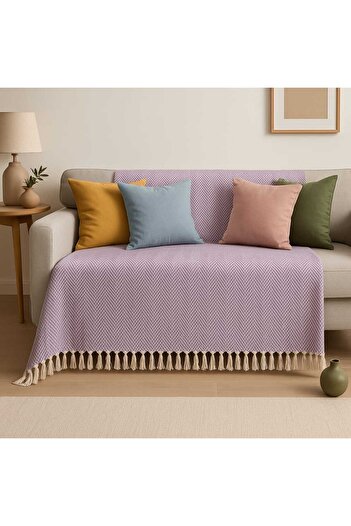 Loova Koltuk örtüsü %100 pamuklu zigzag desen 3 lü koltuğa uygun 180*215 ebat sarı lila buldan dokuması