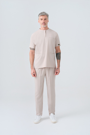 ÇİZGİ MEDİKAL Cream Cool Best Lycra Scrubs Suit Uniformă pentru medic asistentă din țesătură flexibilă reversibilă