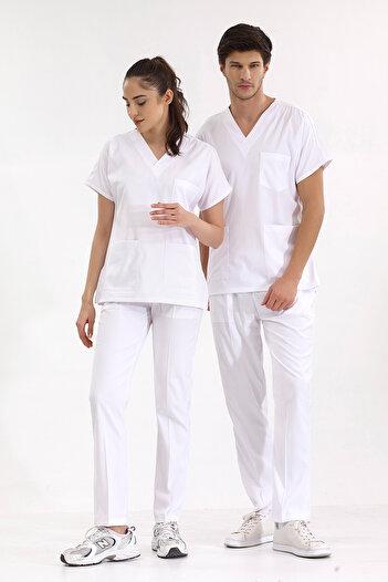 ÇİZGİ MEDİKAL Costum de jos alb de lux Lycra Greys Uniforma de asistentă medicală