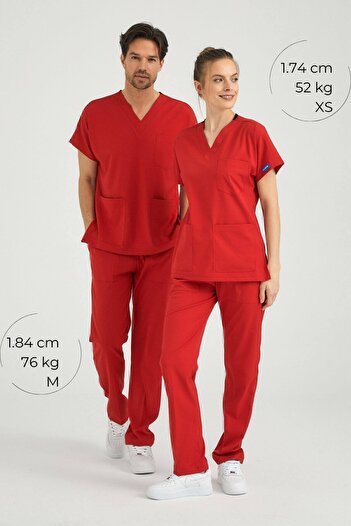 Pozitif Üniforma Uniforma de asistentă din Lycra roșie Partea de jos Partea de sus Costum de chirurgie Scrubs Uniforme Tricou de chirurgie