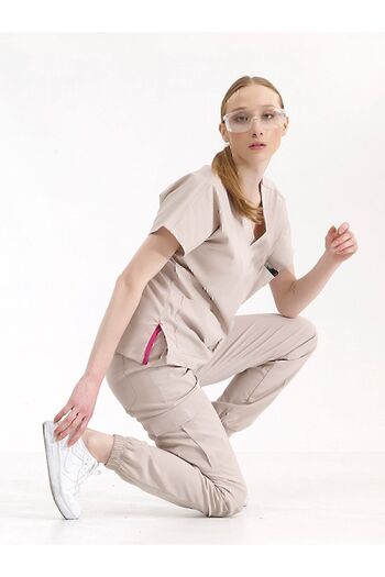 ÇİZGİ MEDİKAL Scrubs Jogger de înaltă calitate Lycra Cream Color - Set uniform de lux