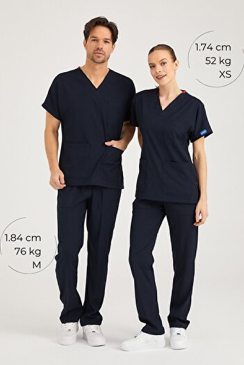 Pozitif Üniforma Navy Blue Lycra Nurse Jersey Bottom Top Surgical Team Scrubs Uniform Surgical Jersey