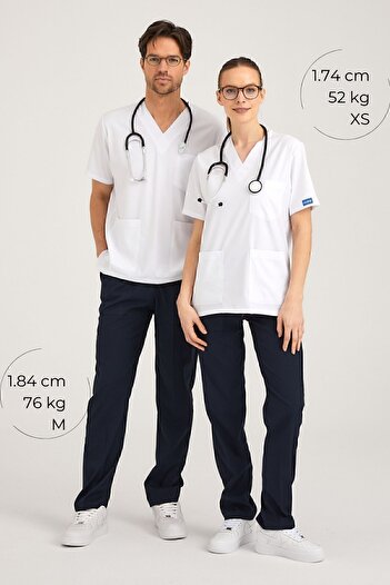 Pozitif Üniforma Top White Bottom Navy Blue Lycra Nurse Jersey Bottom Top Surgical Team Scrubs Uniform Surgical Jersey