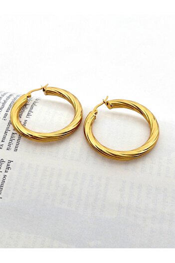 Siya Silver Tarnish Steel Twist Hoop Earrings