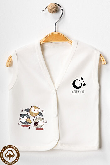 Miniel Unisex Baby Owl Printed Organic Cotton 3-6-9 Months 3-Piece Combed Cotton Baby Vest Set
