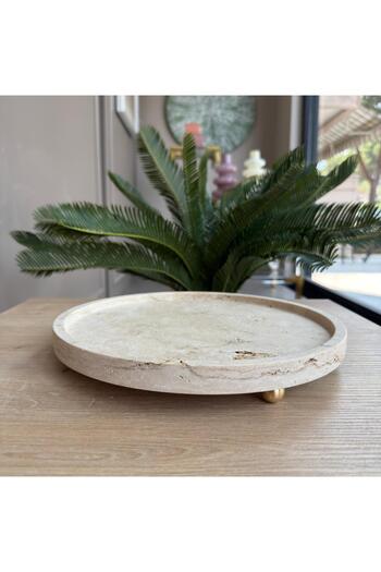 LİSPERA Lispera Travertine Marble Presentation Plate, Marble Presentation Plate, Travertine Decorative Presentation Plate