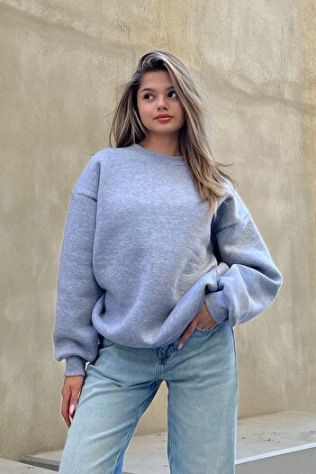 la & vetta Gray Basic Crew Neck Oversize Sweatshirt
