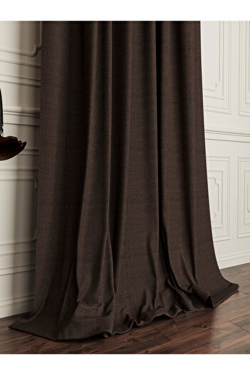 OnyxHome Paris Linen Background Curtain Brown Single Wing (without pleat)