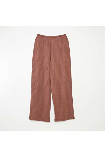 KIABI Crepe knit wide-leg trousers BROWN