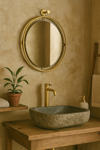 Mgs Ayna Tinatti Dekoratif Ayna Banyo Aynası Tuvalet Aynası Gold Ayna