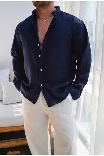 çerme Men's Oversize Cut Linen Look Shirt