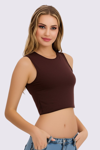 vory Women's Sleeveless Wide Collar Crop Color T-Shirt Vr.L23.17.317.Y01
