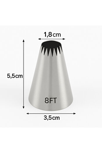 Kitchenify Krema Sıkma Torbası Ucu Paslanmaz Çelik 8FT Büyük Boy, Krema Duyu, Şanti Torbası Ucu,