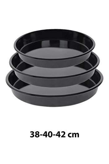 COOK-LAB 38-40-42 Cm 3'lü Siyah Parlak Emaye Yuvarlak Fırın Tepsi Seti