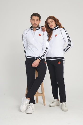 Piyera White Unisex Two Thread Zippered Lover Couple Combination Casual Sports Tracksuit Set - 2-Piece