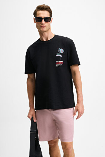 GRIMELANGE Bello Men's 100% Organic Cotton Crew Neck Short Sleeve Black T-Shirt