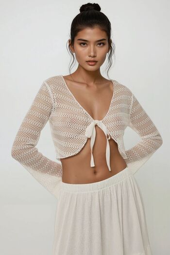 Hiccup Crochet Tie Detail Long Sleeve Crop Top