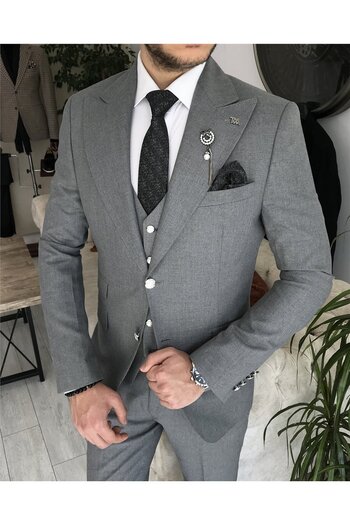 TerziAdemAltun Італійський стиль slim fit піджак жилет штани костюм Сірий T8355