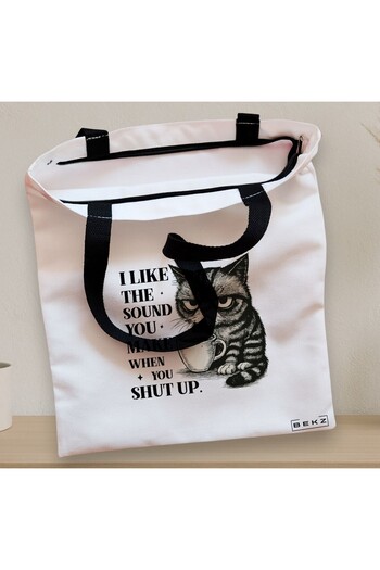 BEKZ Sacosa Textila Cu Fermoar, Geanta Tote, Model I Like The Sound You Make When You Shut Up, 38 X 34.5