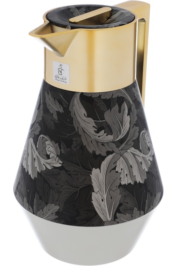 Alsaif Gallery Lydia Pro Thermos, Gray, Leaf Pattern, Golden Handle, 1 Liter
