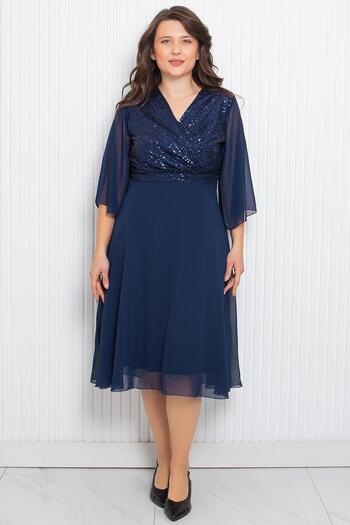 SUBU TASARIM Sequin Sequin Detailed Evening Dress Dress Navy Blue Tbs910