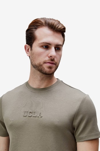 UCLA Canary Khaki Crew Neck Seersucker Printed Standard Fit Men's Tshirt