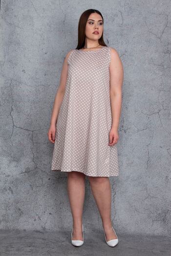 Şans Women's Plus Size Mink Point Pattern Dress 65n24477