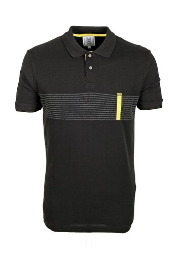 NCS Men's Polo Neck T-Shirt Printed Black 100% Cotton Slim Fit T-Shirt Jeans 1124